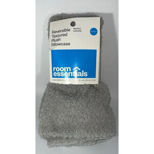 One Room Essentials Standard Reversible‎ Textured Plush Pillowcase Soft Gray NEW